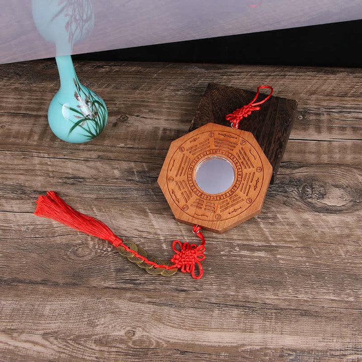 風水八卦図 桃の木 五帝銭 中国結び バランスエネルギーマップ ミラー - 20×2cm - 凸面鏡 - 八卦図と五帝銭 - image 1