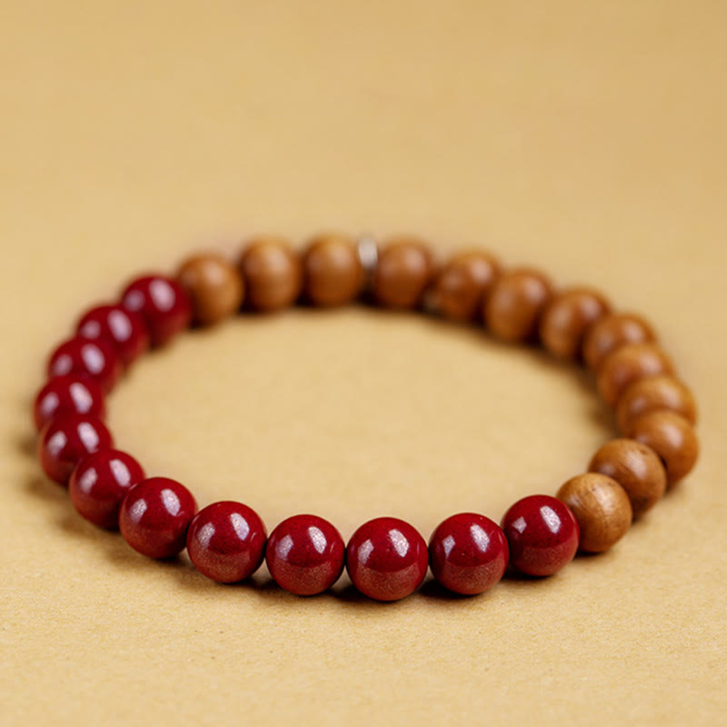 Buddha Stones925スターリングシルバー ピーチウッド シナバー 邪悪な霊を払うブレスレット