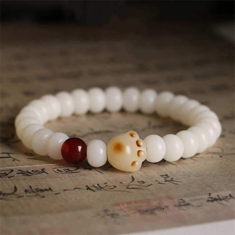 Buddha Stones天然菩提樹の愛らしい足跡 招き猫ブレスレット - image 1