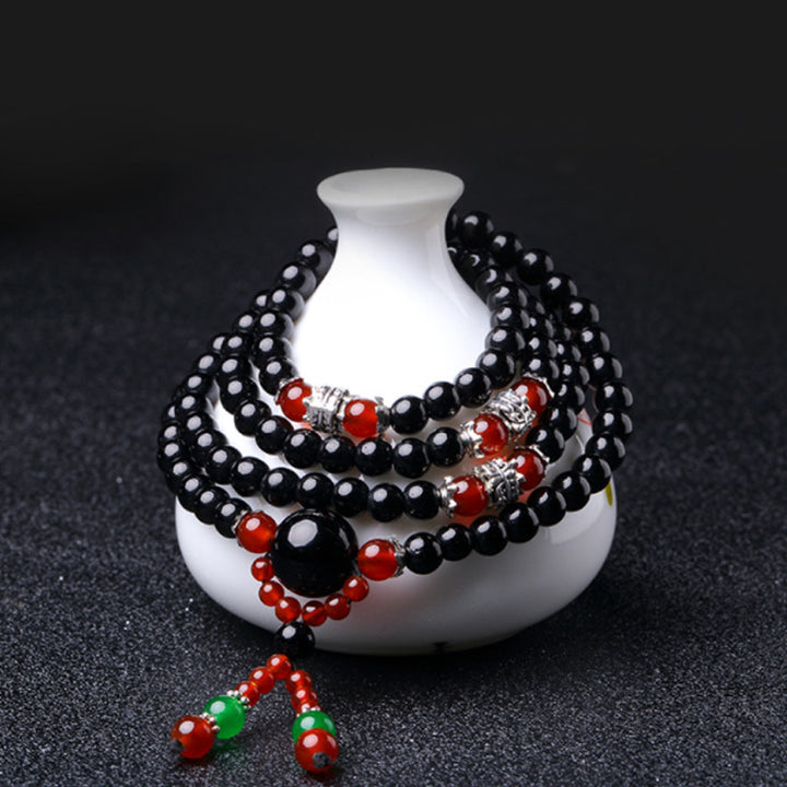 Buddha Stones 108ビーズ 天然黒曜石 タイガーアイMalaブレスレット