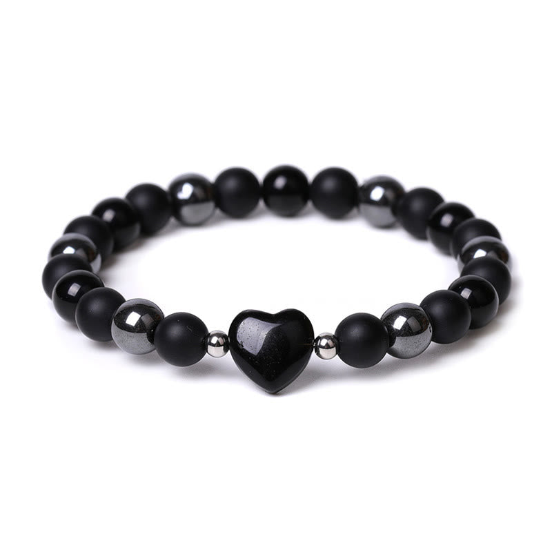 Buddha Stonesブラックオニキス タイガーアイ ストーン クリスタル ラブハート プロテクション ブレスレット
