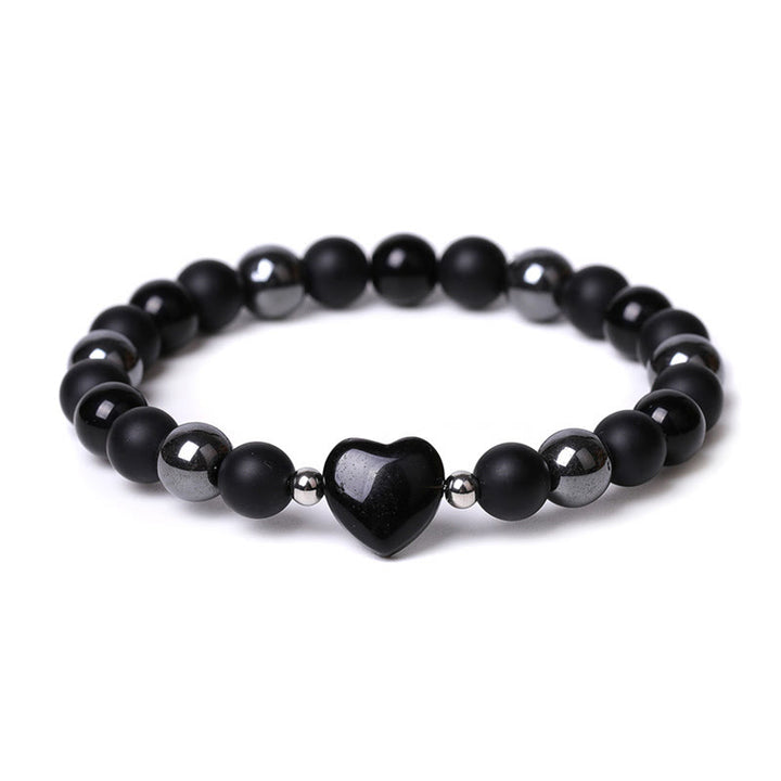 Buddha Stonesブラックオニキス タイガーアイ ストーン クリスタル ラブハート プロテクション ブレスレット