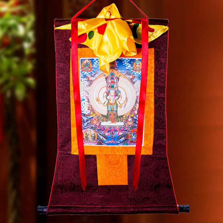 Buddha Stonesチベット 千手観音 額入り タンカ 祝福装飾
