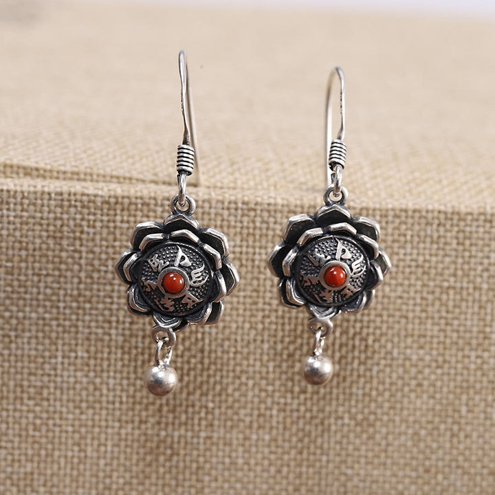 Buddha Stones925スターリングシルバーオーム・マニ・パドメ・フムフム ロータスピースネックレス ペンダント イヤリング - イヤリング - image 4
