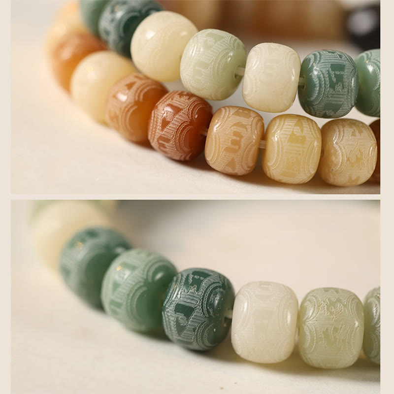 Buddha Stonesの銀光沢黒曜石猫の頭、オーム・マニ・パドメ・フムの彫刻入りハーモニーブレスレット - image 15
