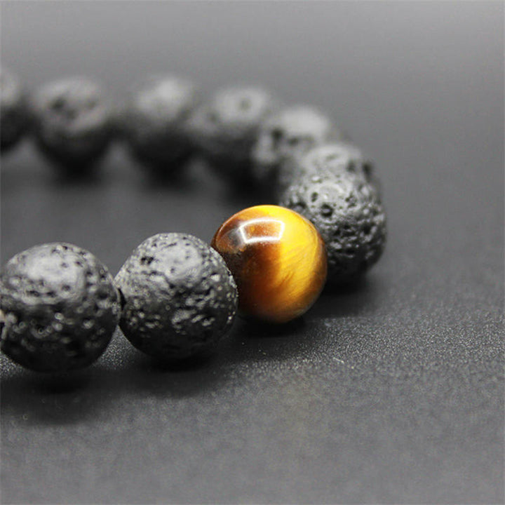 Buddha Stones溶岩石 タイガーアイ 石 平和ヒーリングブレスレット - image 2