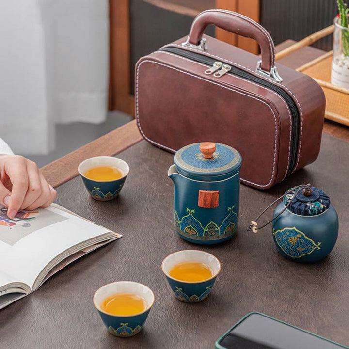 Buddha Stonesの花 中国 功夫陶器 ティーポット ポータブル アウトドア 旅行用 ティーセット バッグ - image 14