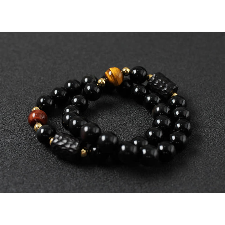 黒曜石、黒檀、赤虎目石の強さを秘めたカップルブレスレット