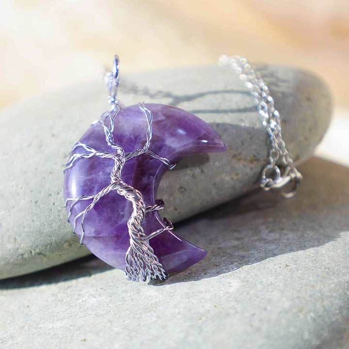 Buddha Stones 天然水晶 月の生命の樹モチーフ 癒しのエネルギーネックレスペンダント - image 3