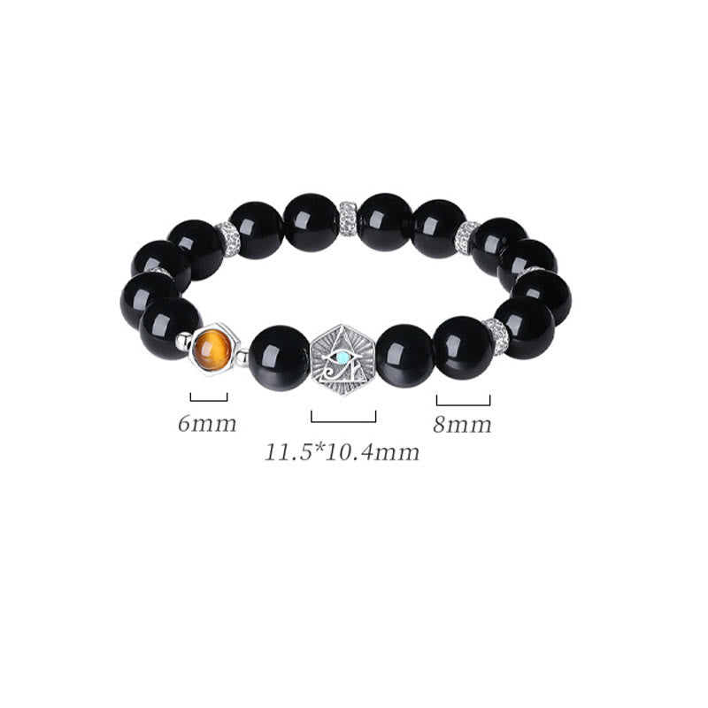 Buddha Stones925 スターリングシルバー ブラックオブシディアン タイガーアイ プロビデンスの目 浄化ブレスレット