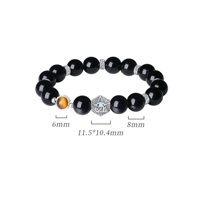 Buddha Stones925 スターリングシルバー ブラックオブシディアン タイガーアイ プロビデンスの目 浄化ブレスレット