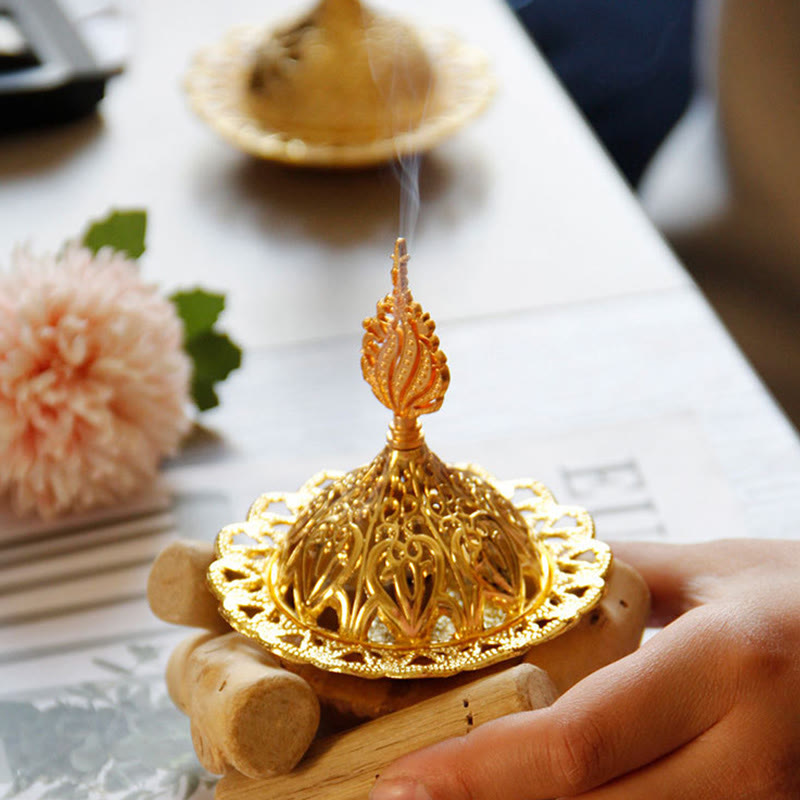 金合金製ヒーリングミニ香炉（木製コースター付き）ホームデコレーション