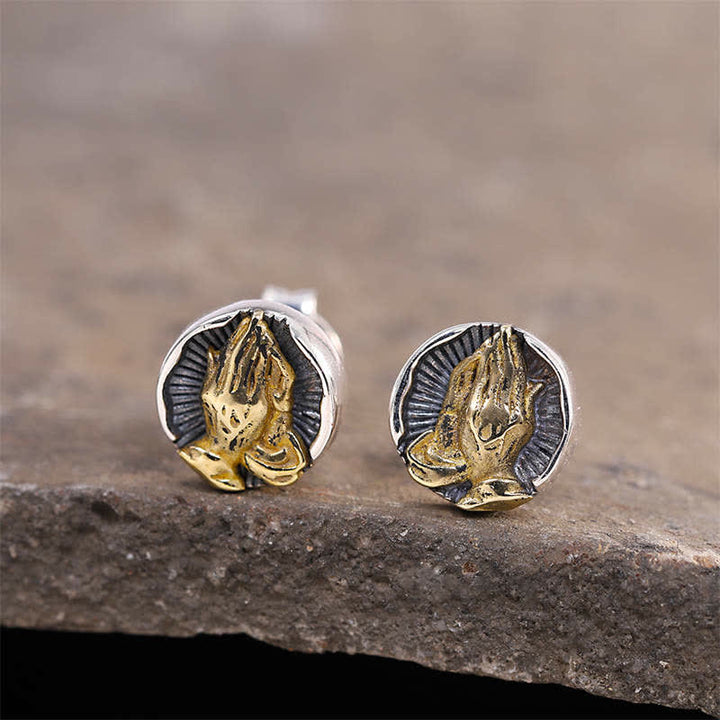 Buddha Stones925スターリングシルバー ナマステ イクオリティ スタッドピアス - ナマステ（敬意と繋がりを込めてお辞儀をする） - image 0
