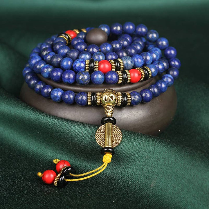 Buddha Stones チベット風マラブレスレット｜ラピスラズリ 癒しと守護のパワーストーン