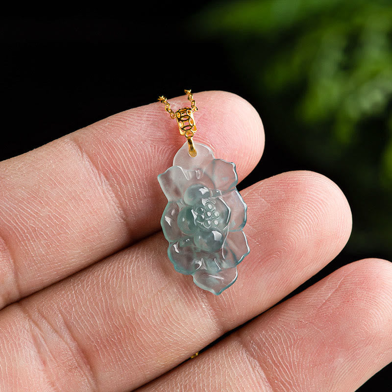 Buddha Stones天然翡翠 蓮の模様豊かさチタン鋼 チェーンネックレス ペンダント - image 2