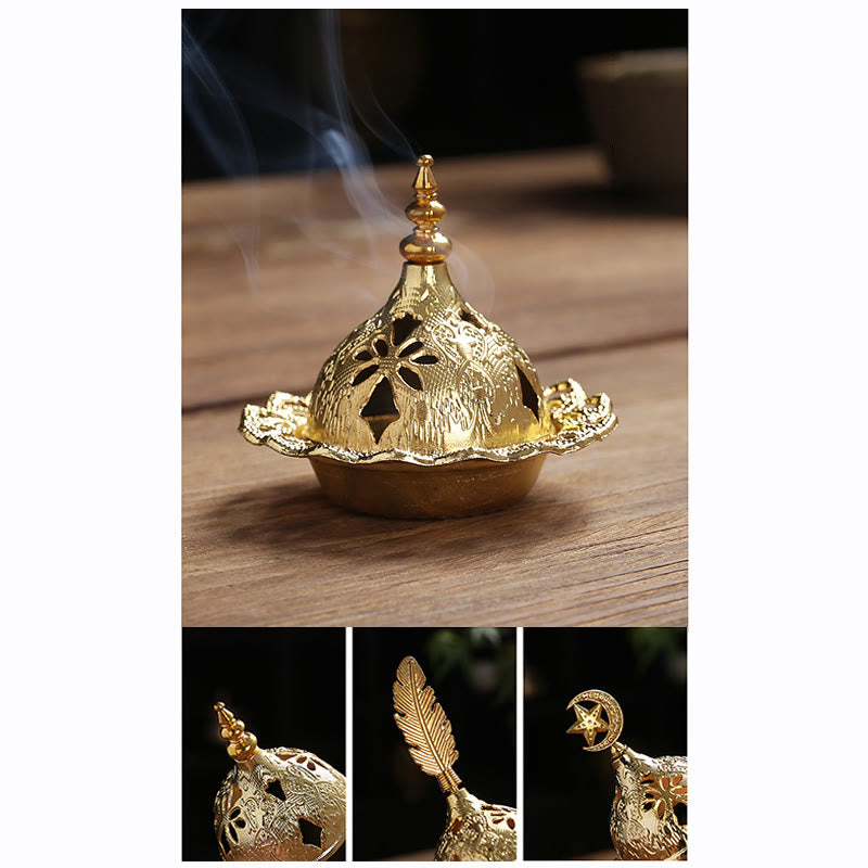 金色のひょうたん型星羽根スピリチュアル瞑想用ミニ合金製香炉