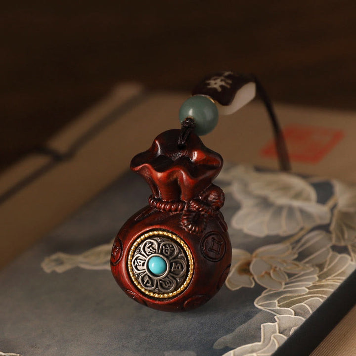 Buddha Stones小葉紫檀緑白檀 マネーバッグオーム・マニ・パドメ・フム回転式保護吊り下げ装飾 - image 12