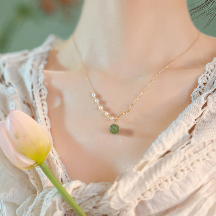 仏石天然和田翡翠パール幸運ビーズネックレスペンダント - image 7