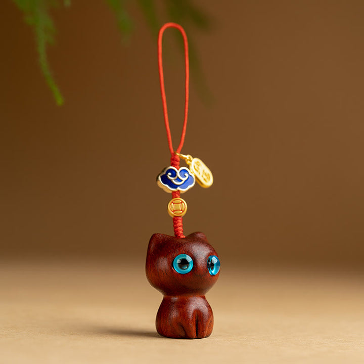 Buddha Stones小葉紫檀黒檀守護 キーホルダー 携帯電話 吊り下げ 飾り - 小葉紫檀猫 - 電話用吊り下げ装飾 - image 7