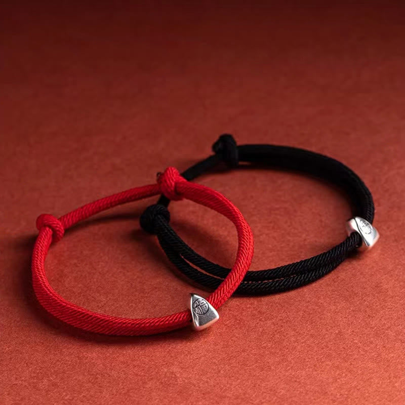 Buddha Stones925 スターリングシルバー 福文字 祝福 ハンドメイド 編み込みブレスレット - image 1