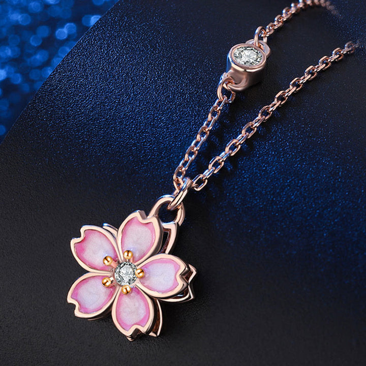 Buddha Stones925スターリングシルバー 桜の花 回転式保護ネックレスペンダント - image 2