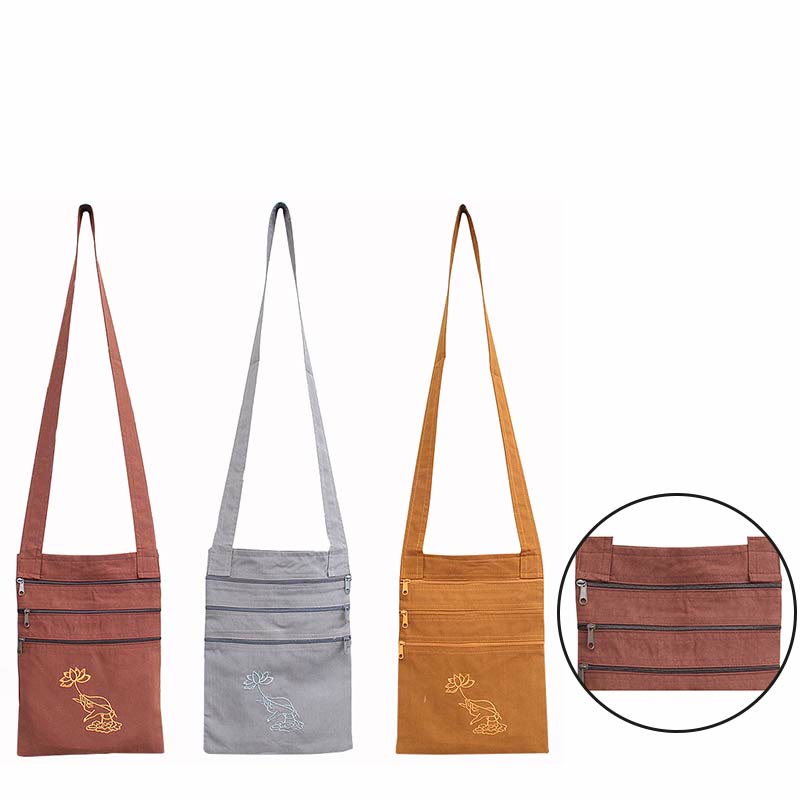 スピリチュアルマインドプラクティス ロータス刺繍コットンショルダーバッグ クロスボディバッグ - image 1