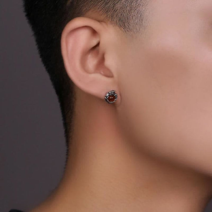 Buddha Stones925スターリングシルバー 天然琥珀 ドラゴン 成功の守護 スタッドピアス - image 3