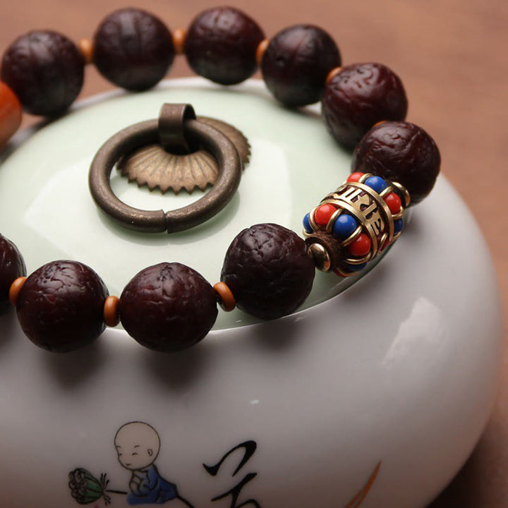 Buddha Stonesチベット菩提樹 シードアゲート ビーズ 幸運 富 タッセルチャーム リストMala