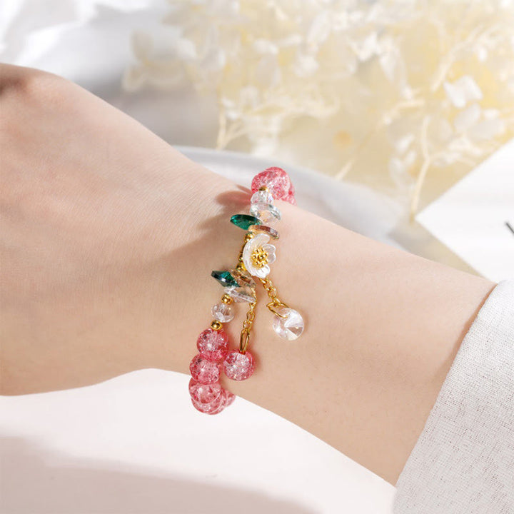 Buddha Stonesのシンプルなデザインの花のチャームガラスビーズブレスレット