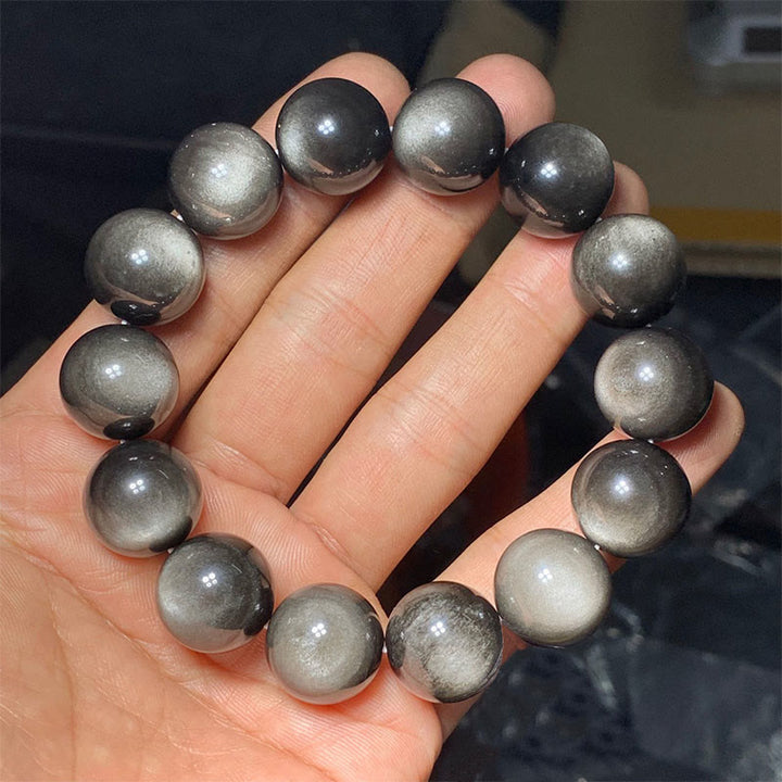 Buddha Stones天然銀光沢黒曜石 癒しの保護ブレスレット