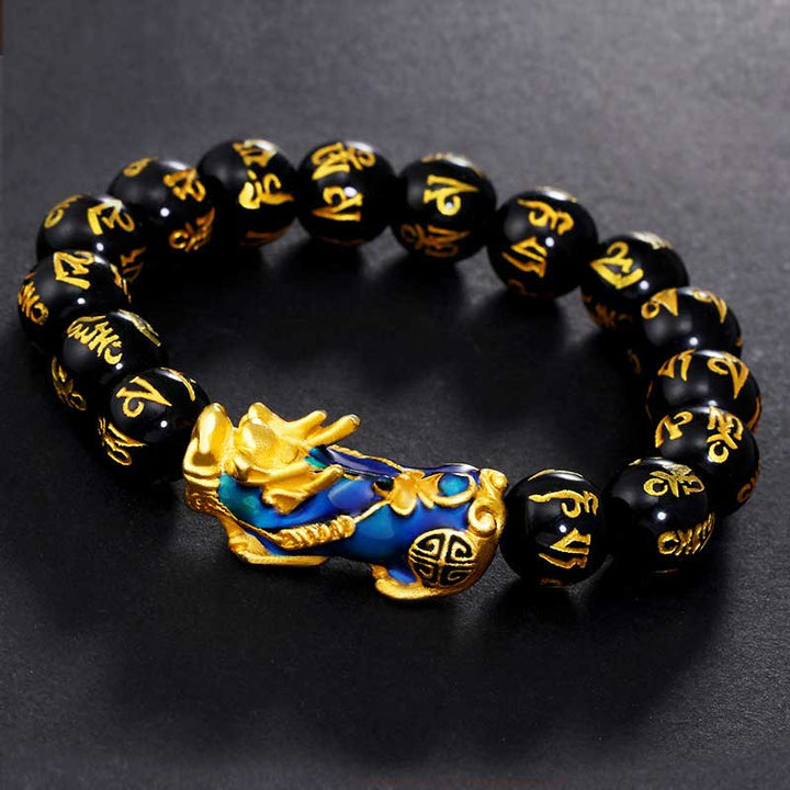 風水貔貅黒曜石Om Mani Padme Hum富のブレスレット
