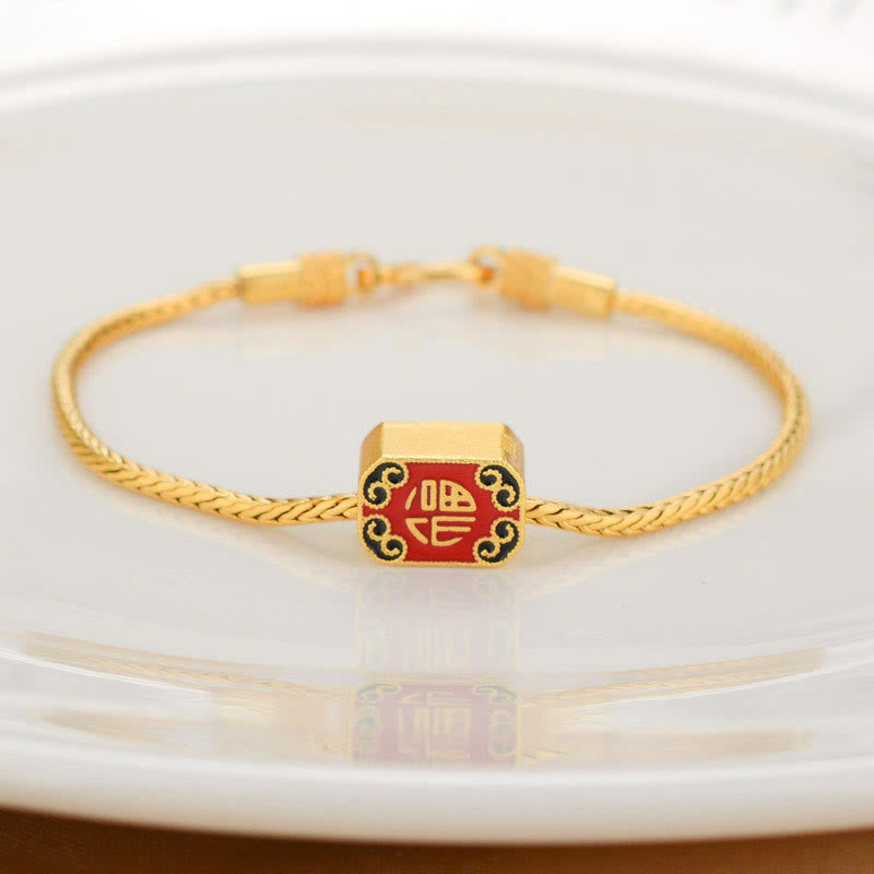 Buddha Stonesチベット 18K ゴールドオーム・マニ・パドメ・フム幸運の鯉キャラクター インゴット 銅貨 平和ブレスレット - 縁起の良い福文字 - image 9
