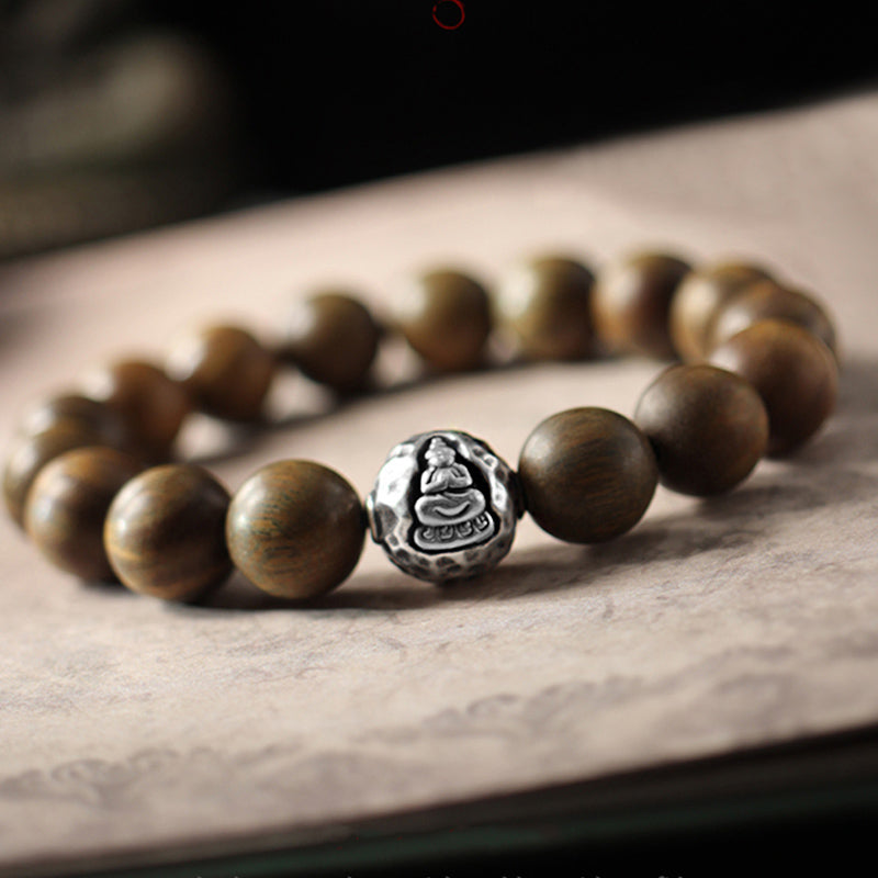 Buddha Stones999 スターリングシルバー グリーンサンダルウッド小葉紫檀ブッダキュアブレスレット - グリーンサンダルウッド（キュア♥ポジティブ） - 10mm - image 0