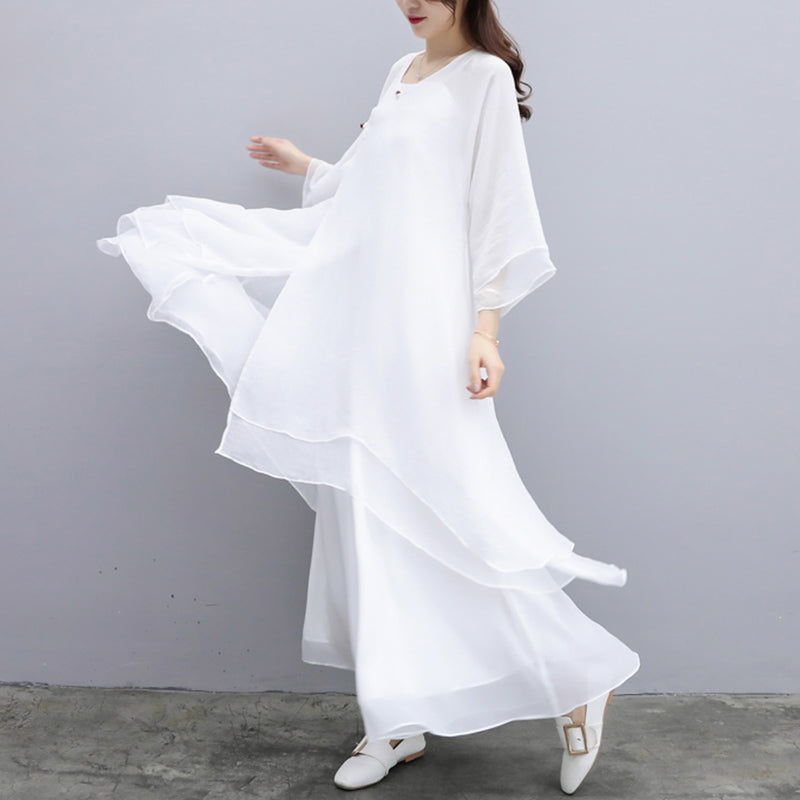 Buddha Stones3点セット ヨガ シフォン 服 ユニフォーム 瞑想 禅 練習 レディース セット - ホワイトスーツ（トップス＋パンツ＋サスペンダー） - US6、 UK/AU10、 EU38 (XL) - image 20