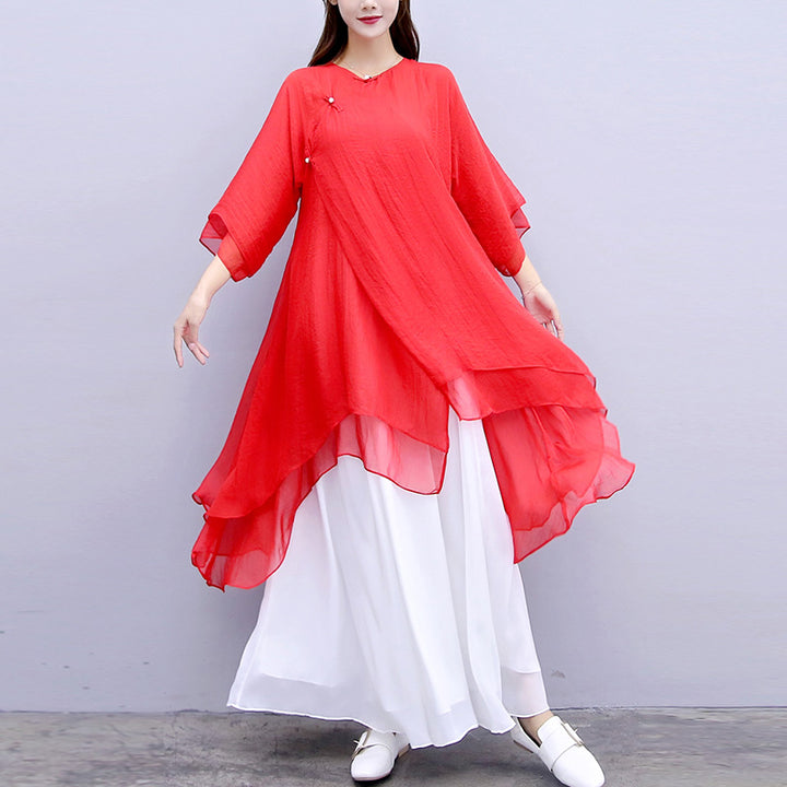 Buddha Stones3点セット ヨガ シフォン 服 ユニフォーム 瞑想 禅 練習 レディース セット - 赤いトップス＆白いパンツ＆サスペンダー - US6、 UK/AU10、 EU38 (XL) - image 32