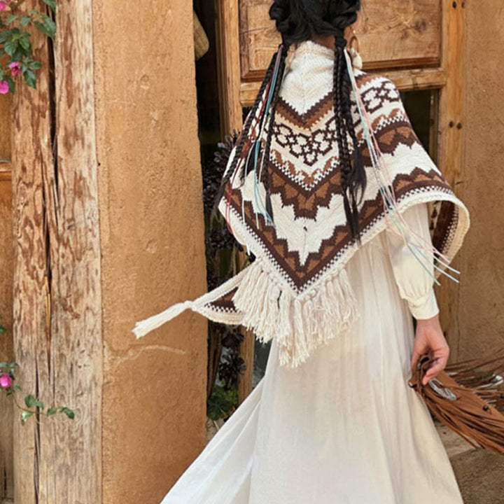 Buddha Stonesチベットストライプブラウンベージュタッセルショール冬用快適トラベルスカーフラップ - image 4