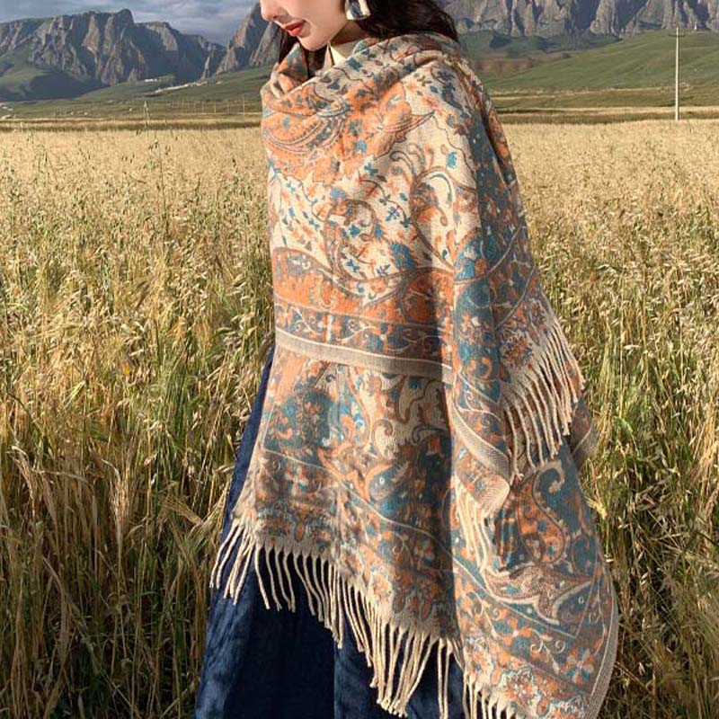 Buddha Stonesチベット花枝タッセルショール 心地よい旅行用スカーフラップ - image 4