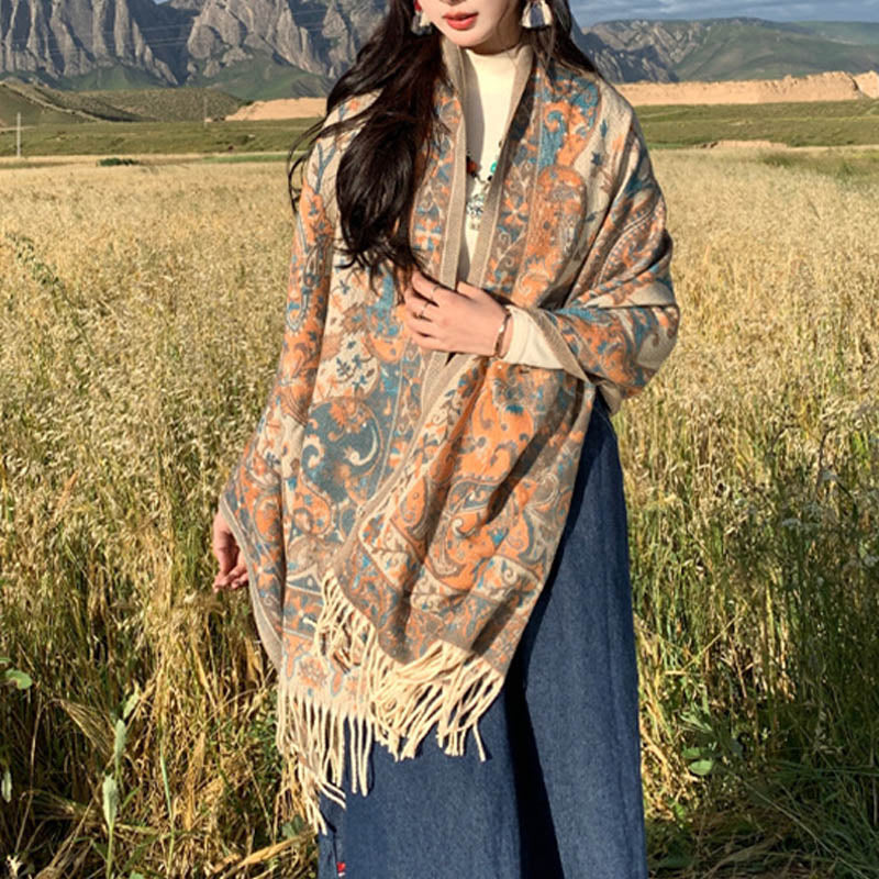 Buddha Stonesチベット花枝タッセルショール 心地よい旅行用スカーフラップ - image 5