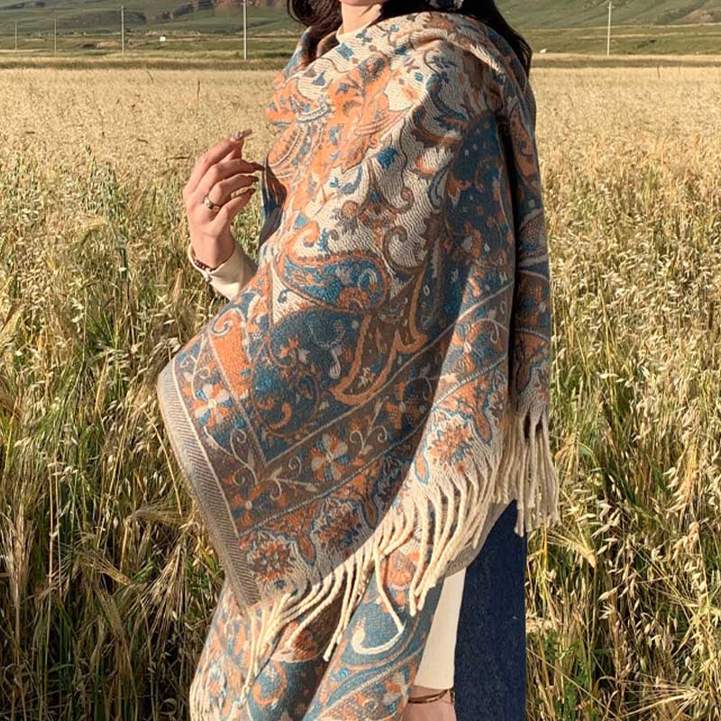 Buddha Stonesチベット花枝タッセルショール 心地よい旅行用スカーフラップ - image 8