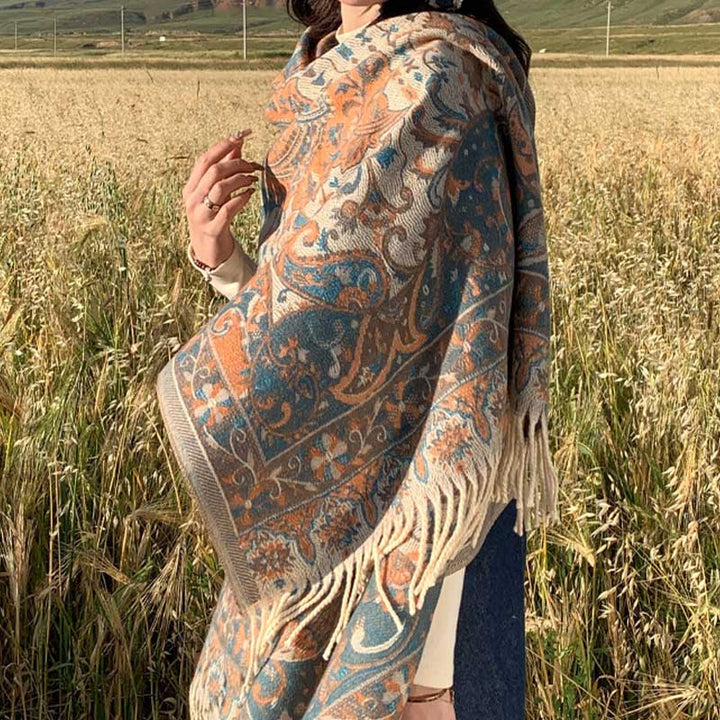 Buddha Stonesチベット花枝タッセルショール 心地よい旅行用スカーフラップ - image 8