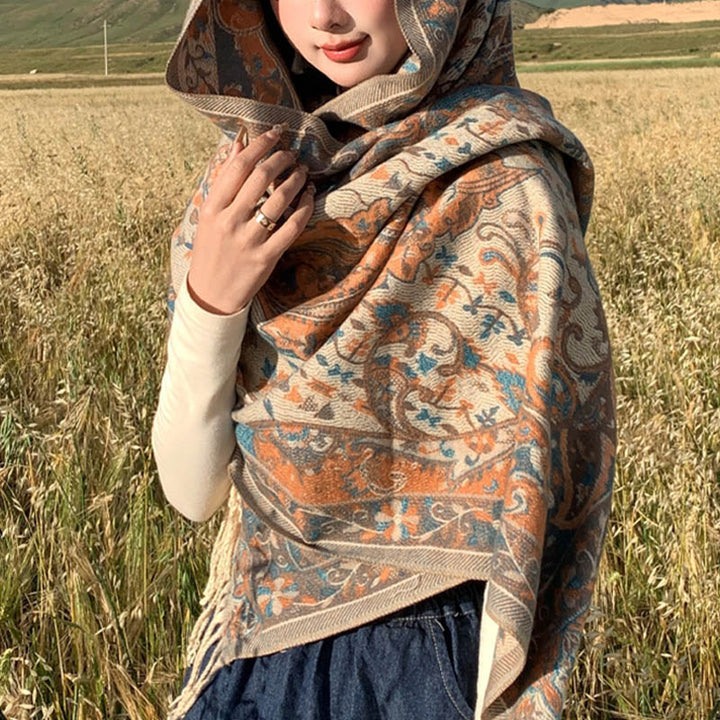 Buddha Stonesチベット花枝タッセルショール 心地よい旅行用スカーフラップ - image 6