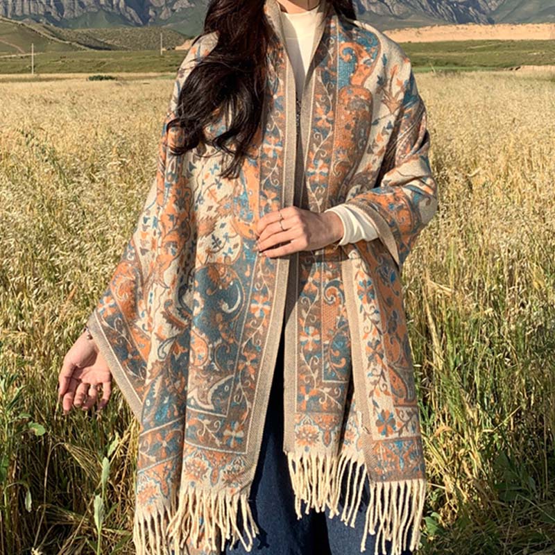 Buddha Stonesチベット花枝タッセルショール 心地よい旅行用スカーフラップ - image 3