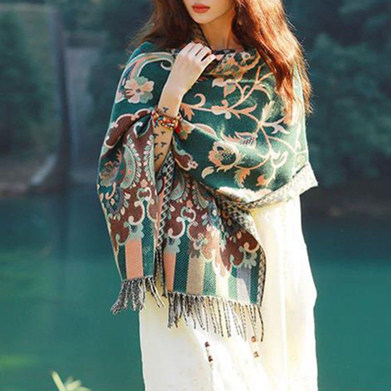 Buddha Stones、チベットの花、葉、枝のデザイン、タッセルショール、心地よい旅行用スカーフラップ - image 30