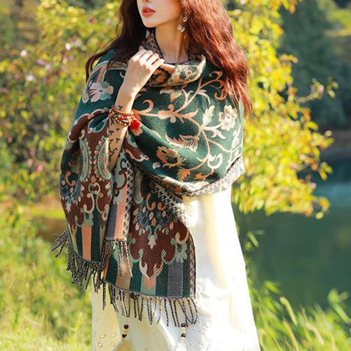 Buddha Stones、チベットの花、葉、枝のデザイン、タッセルショール、心地よい旅行用スカーフラップ - image 27