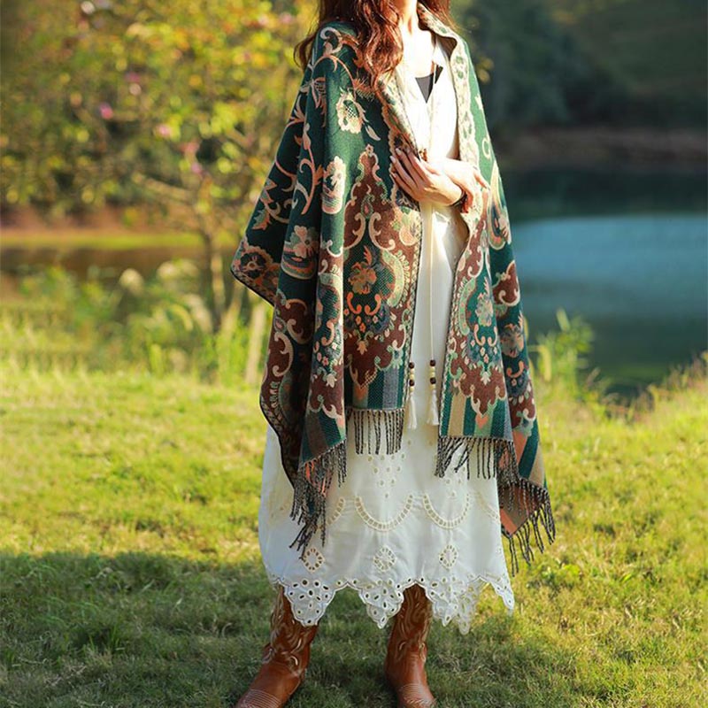 Buddha Stones、チベットの花、葉、枝のデザイン、タッセルショール、心地よい旅行用スカーフラップ - image 24