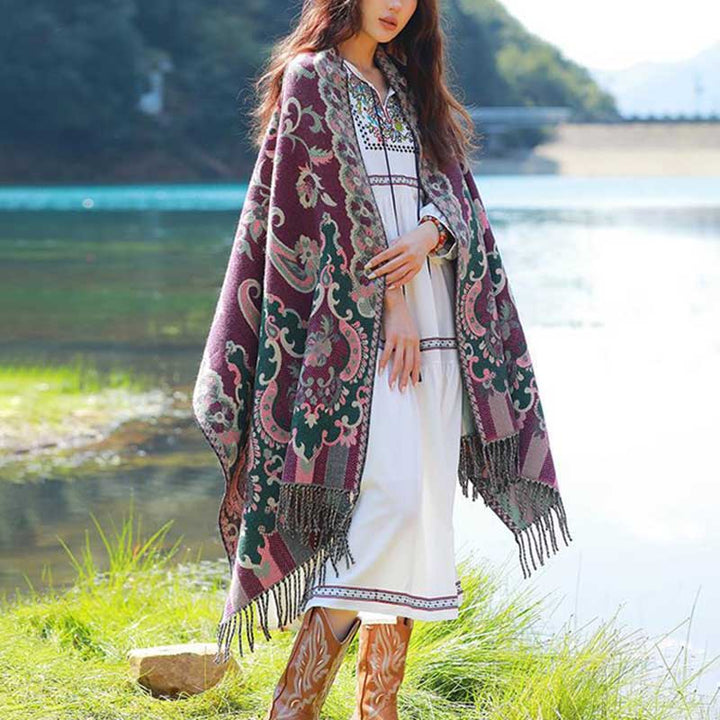 Buddha Stones、チベットの花、葉、枝のデザイン、タッセルショール、心地よい旅行用スカーフラップ - image 15