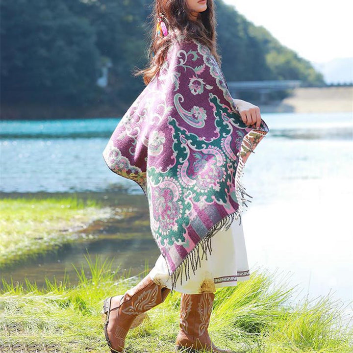 Buddha Stones、チベットの花、葉、枝のデザイン、タッセルショール、心地よい旅行用スカーフラップ - image 12