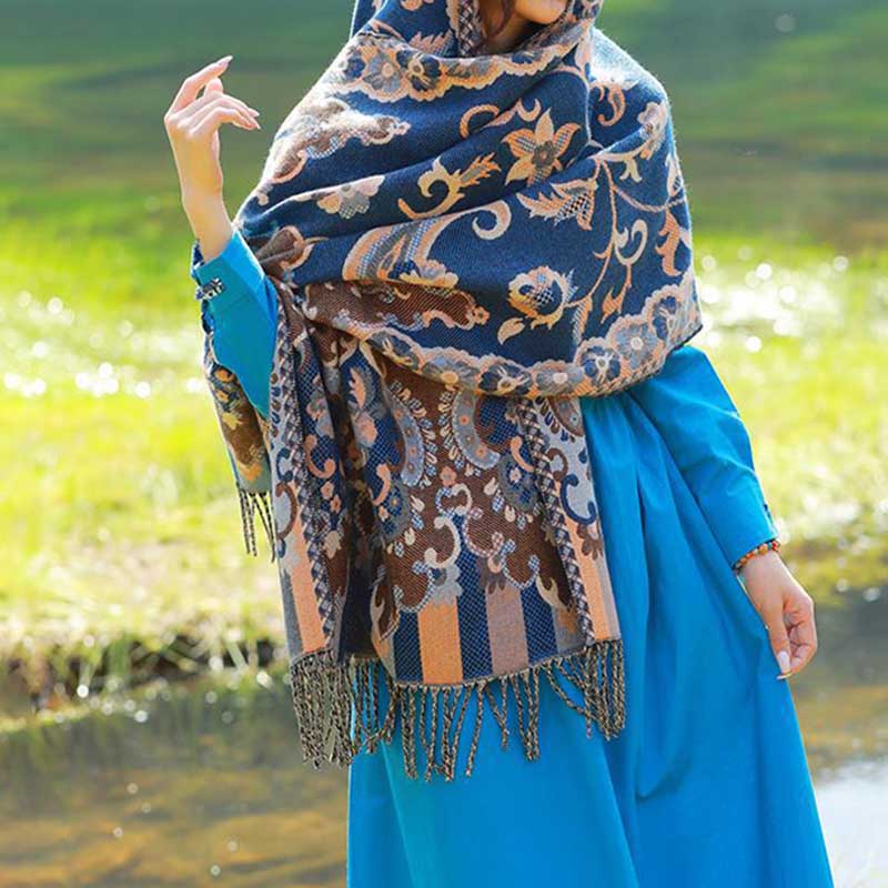 Buddha Stones、チベットの花、葉、枝のデザイン、タッセルショール、心地よい旅行用スカーフラップ - image 37