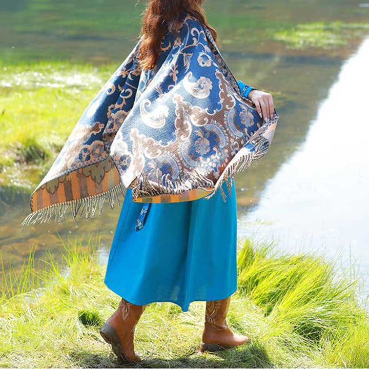 Buddha Stones、チベットの花、葉、枝のデザイン、タッセルショール、心地よい旅行用スカーフラップ - image 43