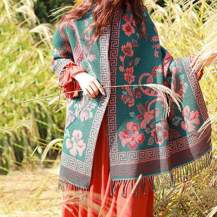 Buddha Stones、チベットの花、葉の模様デザインショール、心地よい旅行用スカーフラップ - image 1